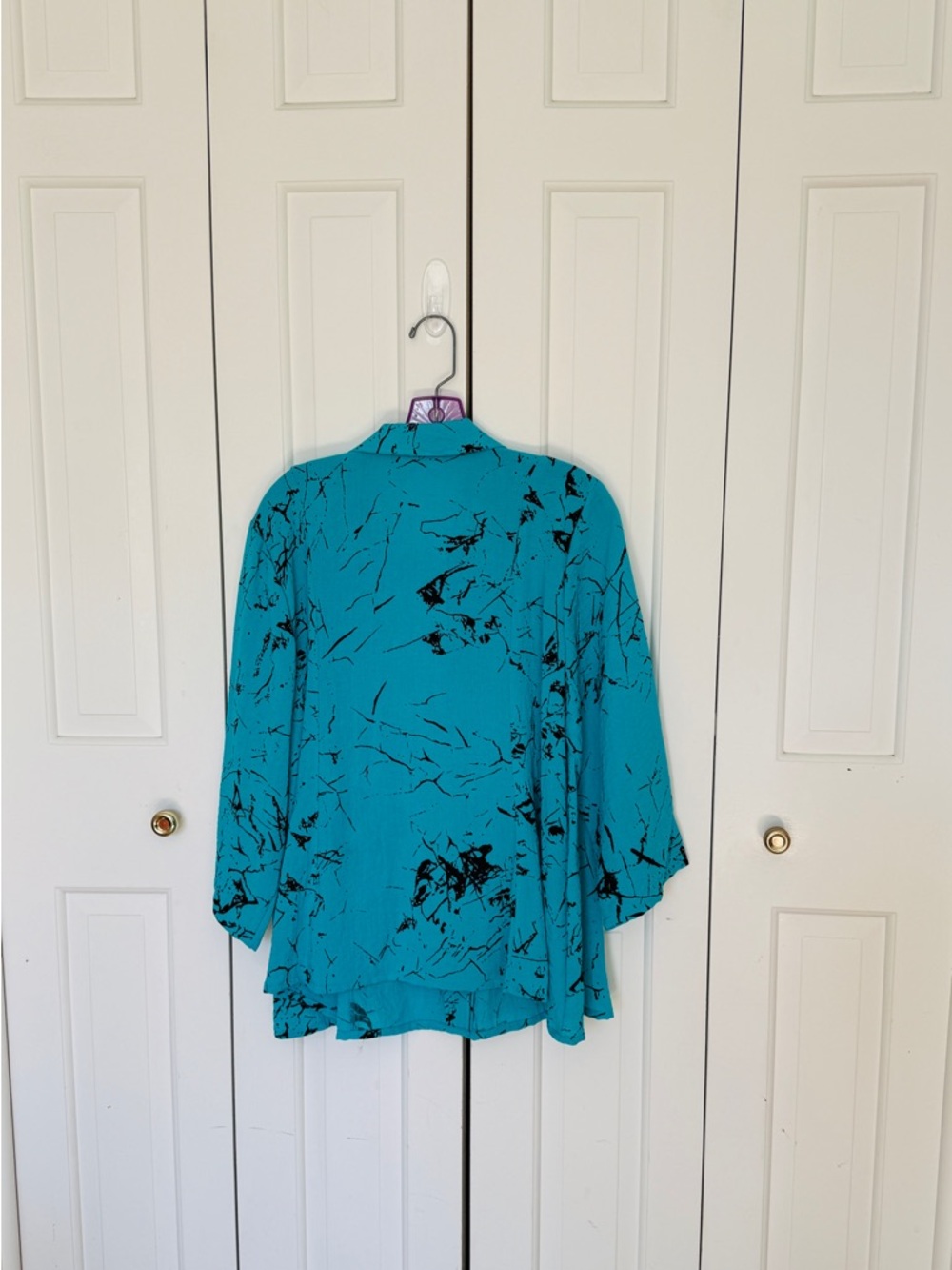 Habitat Turquoise Button-Front Tunic with Black Abstract Print - Picture 2 of 6